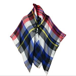 New! Tartan Cardigan Poncho Cape Hoodie
